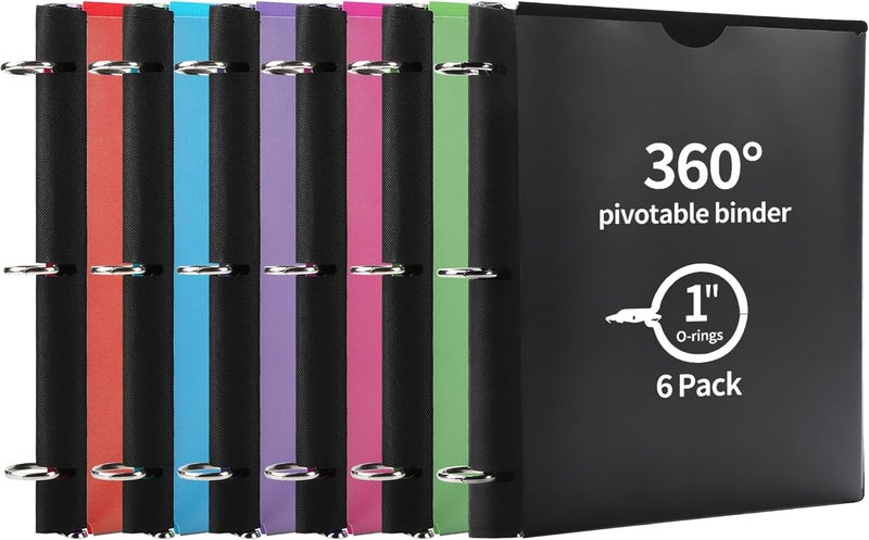 Tashkummy 360° Pivotable 3 Ring Binder, Upgraded Foldable Binders 1 inch 6 Pack, Thin Small Three Ring Binder Fits 8.5" x 11", for Home, School and Office Binders Supplies - 6 Assorted Color - Image 1